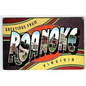 Greetings From Roanoke Virginia Large Big Letter Linen Postcard Kropp Unused